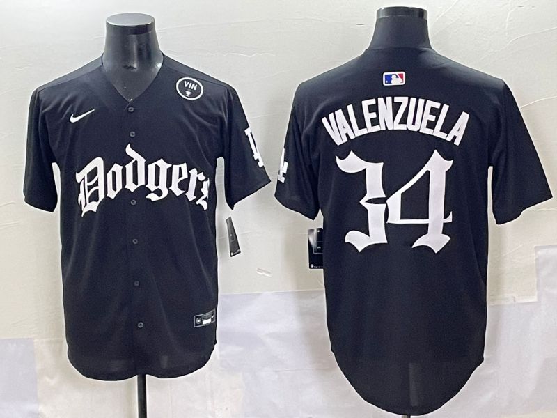 Men 2025 Los Angeles Dodgers #34 Valenzuela Black Seventh generation Joint Name Nike MLB Jersey style 12->los angeles dodgers->MLB Jersey
